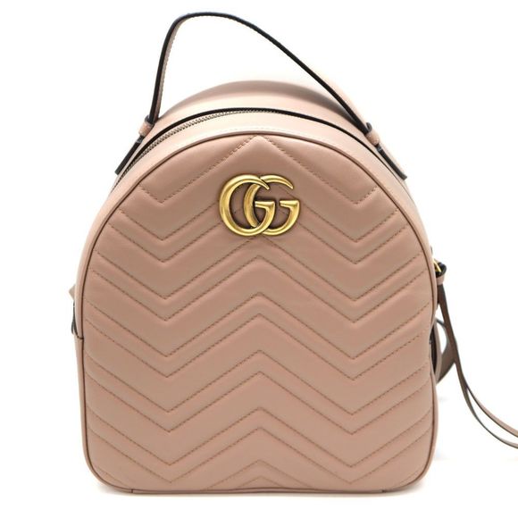 Gucci Backpack Bag Rucksack Leather Light Brown/Beige GG Marmont - Picture 1 of 12
